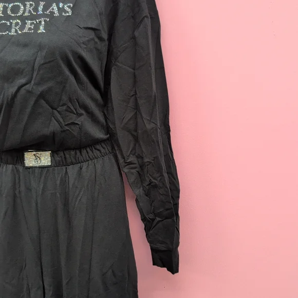 Victoria Secret 100% Cotton Shine Long Pajama Set Small Black W Bling Patch - Picture 3 of 11